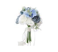 Fictory Artificial Silk Wedding Bouquet, Blue White Rose Bridal Bouquet with Hydrangea, 12.6x8.7 Inch Handmade Bride Bouquet for Wedding Ceremony, Bridal Shower, Vintage Party
