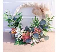 Fictory Artificial Succulent Wreath, 40cm Half Round Wall Decor with Ribbon, No Maintenance Floral Arrangement for Home Office Wedding Party Decoration