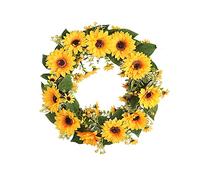 Fictory Artificial Sunflower Wreath 38cm Diameter Silk Fabric Yellow Flower Garland for Door Wall Window Decoration