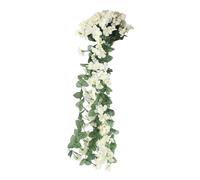 Fictory Artificial Wisteria Hanging Basket, 4-Petal Violet Garland for Wall Decor, Wedding Party Home Decoration, White Faux Flower Vine