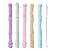Fictory Baby Teething Tubes 5Pcs - Soft Silicone Relief for Sore Gums + Cleaning Brush