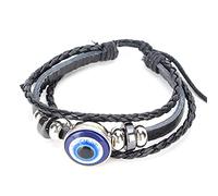 Fictory Blue Evil Eye Bracelets Turkish Style, Adjustable Leather, Ward Off Bad Luck, Unique Men's Jewelry