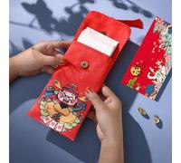 Fictory Cartoon Embroidered Red Envelope Bag, Premium Fabric with Auspicious Patterns, for Chinese New Year, Christmas, Weddings and Gift Money