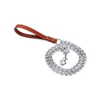 Fictory Chain Dog Lead with PU Leather Grip for Comfortable Walks | Heavy-Duty Iron Leash for Small Medium Large Canines | Puppy Training & Control | Weather-Resistant Colour