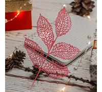 Fictory Champagne Artificial Rose Leaf Spray, 5-Prong Glittered PE Christmas Tree Ornament, Holiday Home Decor for Xmas Wedding Party Garland