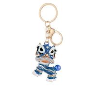 Fictory Chinese Lion Dance Car Keychain, Blue Kirin Key Ring with Rhinestones, 360° Rotating Head, Alloy Cultural Keychain for New Year Gifts and Souvenirs