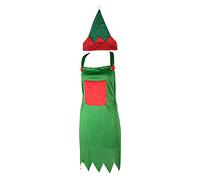 Fictory Christmas Elf Apron with Hat, Red Kitchen Apron for Cooking Baking, Adjustable Strap with Pocket, Linen-Cotton Washable Apron Set for Home Cafe Restaurant