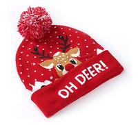 Fictory Christmas Hat with LED Lights, Knitted Beanie with Pom Pom, Light Up Santa Hat for Adults and Kids, Festive Holiday Party Accessory