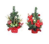 Fictory Christmas Tree Decorations Set, 2 Pack Mini Pine Tree with Red Berries, Tabletop Holiday Decor with White Polka Dot and Red Bow Designs, Festive Centerpiece for Home and Office