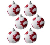 Fictory Christmas Tree Ornaments 6-Pack, 1.8 Inch Glitter Foam Ball Decorations with Hanging Ropes, Red White Reindeer Pattern Holiday Decor for Home Party Wedding