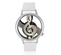 Fictory Couple's Quartz Analog Watch - Musical Note Dial with White PU Strap, Romantic Round Hollow Design