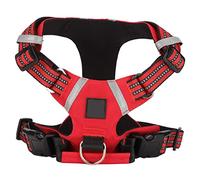 Fictory Dog Harness, Medium Reflective Vest in Waterproof Nylon with Padded Handle for Canine Night Safety, Adjustable No-Pull Chest Strap in Red Colour