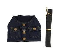 Fictory Dog Jean Jacket Harness and Lead Set, Breathable No-Choke Vest for Small Dogs & Cats, Small, Dark Blue Colour