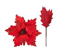 Fictory Expandable Artificial Poinsettia Flower with Collapsible Stem, 25cm Diameter Red Fabric Christmas Decor for Wreaths, Trees, and Holiday Arrangements