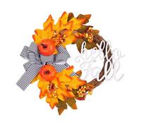 Fictory Fall Wreath with Pumpkins, Maple Leaves, and "Hello Fall" Sign, Natural Rattan Circle for Autumn Thanksgiving Harvest Home Decor