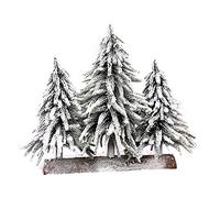 Fictory Flocked PE Mini Desktop Christmas Tree Set with Wooden Base, Snowy Cedar Decor for Home Office Tabletop Winter Scene Decoration