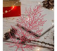 Fictory Glitter Artificial Leaf Christmas Tree Ornament, 21x11cm Red Sparkly PE Leaf with Hollow-Out Star Design for Holiday Garland, DIY Crafts and Party Decorations