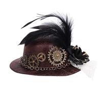 Fictory Gothic Punk Mini Top Hat with Gears and Feathers, Steampunk Costume Accessory for Cosplay, Halloween, and Parties