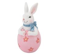 Fictory Handmade Resin Easter Bunny Figurine with Egg, Pink Spring Rabbit Tabletop Decoration for Home Holiday Party Decor