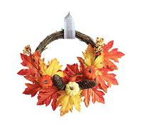Fictory Harvest Wreath with Pumpkin Pinecone and Maple Leaf, Fall Thanksgiving Decor, 35cm Half Wreath for Indoor Outdoor Door Wall Decoration