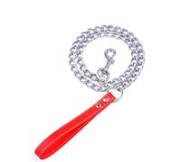 Fictory Iron Chain Dog Lead with Comfortable PU Leather Grip for Medium to Large Breeds, 120cm 4mm Thick Canine Leash, Durable Pet Walking & Control Training Strap, Red Colour
