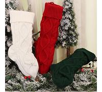 Fictory Knitted Christmas Stocking, Handmade Cotton Holiday Sock for Fireplace Mantel and Tree Decor, Festive Gift Holder for Candy and Small Presents, Classic Red White Green Striped Design