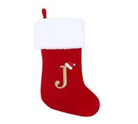 Fictory Large Letter J Christmas Stocking, 26x45cm Red Fabric Holiday Sock for Tree Decor, Gift Candy Bag with Hanging Loop, Festive Fireplace Mantel Decoration