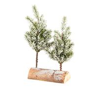 Fictory Mini Artificial Christmas Tree Set, 2 Sizes Desktop Snowy Pine Trees with Wood Base, Realistic Silk Foliage for Holiday Decor, Tabletop Centerpiece, and Festive Gift Display