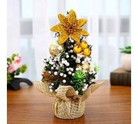 Fictory Mini Christmas Tree 20x10cm Golden White Sparkle Desktop Decor for Home Office Mantel Shelf Holiday Decoration