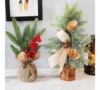 Fictory Mini Christmas Tree, 25cm Tabletop Decor with Red Berries, Realistic Desktop Ornament for Home, Office, Store Display, and Holiday Village Scenes