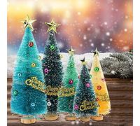Fictory Mini Christmas Tree Set, 12 Pcs Small Artificial Tabletop Trees with Wooden Base for Holiday Village, Winter Scene, Train Model, Home and Desk Decoration