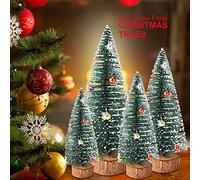 Fictory Mini Christmas Tree Set of 3, 30cm Tabletop Tree with Bendable Wire Trunk and Wood Base, Realistic Silk Foliage for Holiday Village, Train Set, and Home Decor