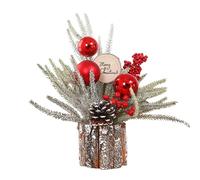 Fictory Mini Christmas Tree with Red Berries and Bark Pot, Tabletop Holiday Decor for Home, Office, and Festive Displays