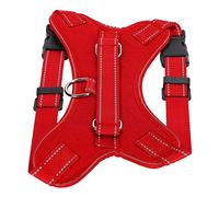 Fictory Oxford Cloth Dog Harness, Reflective Vest for Night Safety, Medium Red Canine Strap with Adjustable & Secure Lock for Walking, Soothing Massage Particles