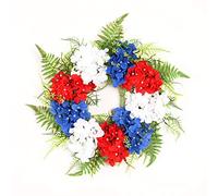 Fictory Patriotic Wreath with American Flag, Red White Blue Hydrangea Wreath for 4th of July, Veterans Day, Independence Day Decor, 45cm Front Door Wreath for Indoor Outdoor Home Decoration