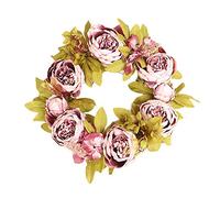 Fictory Peony Flower Wreath, 40cm Artificial Silk Peonies, Dusty Pink Gradual Color, Full Floral Wreath for Indoor Home Door Wall Wedding Decor