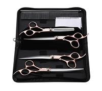Fictory Professional Pet Grooming Scissors Set, Stainless Steel Curved & Thinning Shears with Comb & Case for Dogs & Cats, 7 Inch Gold Handle