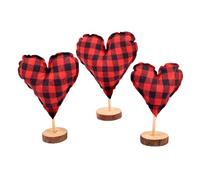 Fictory Red Black Gingham Plush Hearts Decor Set of 3, Stuffed Cotton Valentine's Day Home Decoration, Small Medium Large Hearts for Room Bedroom Table Centerpiece Gift