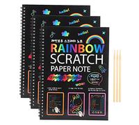 Fictory Scratch Art Paper 3 Pack Rainbow Notebooks for Kids Drawing Set with Wooden Stylus Multicolour Graffiti Card Children Craft Activity Non Toxic Gift