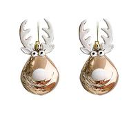 Fictory Set of 2 Golden Reindeer Christmas Ornaments with Snowflake Design, Plastic Hanging Balls for Tree and Ceiling Decor, Holiday Party and Home Decoration