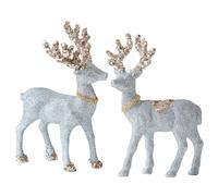 Fictory Silver Glitter Reindeer Pair, Flocked Deer Figurines for Home Decor, Tabletop Centerpiece, Shelf and Window Display