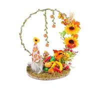 Fictory Thanksgiving Gnome Wreath with Glowing Faceless Doll, Autumn Harvest Decor with Artificial Fruits and Flowers, Fall Wreath for Door Wall Fireplace Mantle Party Decorations
