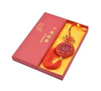 Fictory Traditional Chinese Lacquer Car Ornament with Double Fish Design, Red Knot Hanging Decor, Auspicious Vehicle Accessory for Interior Decoration