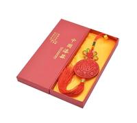 Fictory Traditional Chinese Lacquer Car Ornament with Red Knot, Double Fish Carved Pendant for Car Rearview Mirror, Home and Festival Decoration