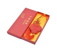 Fictory Traditional Chinese Lacquer Carving Car Ornament, Double Fish Fortune Design with Red Chinese Knot Charm, Rearview Mirror Hanging Decor