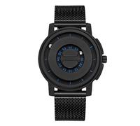 Fictory Unisex Quartz Watch with Magnetic Bead Floating Design - Stainless Steel Strap, 30m Waterproof, Unique Pointer, Black Case with Blue Scale