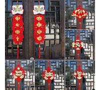 Fictory Vietnamese Lunar New Year Couplets Hanging Decor, Gold Foil Print on Velvet Fabric, Traditional Spring Festival Ornament for Home Door Wall Decoration