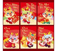 Fictory Vietnamese Red Envelopes, Year of the Dragon 2024 Design, Lucky Money Packets with Traditional Blessings for Lunar New Year Gifts