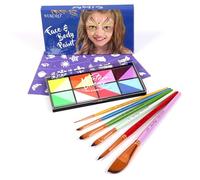 Fictory Watercolor Paint Palette Set for Face & Body, Safe Non-Toxic Makeup, Includes 6 Brushes & 4 Stencil Stickers, Ideal for Halloween, Cosplay, Costume Parties, Festival Artists, Hypoallergenic