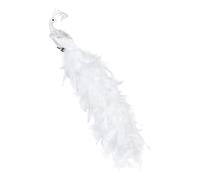 Fictory White Peacock Clip On Decoration, Artificial Feather Bird Ornament with Clip for Christmas Trees, Wreaths, and Home Decor